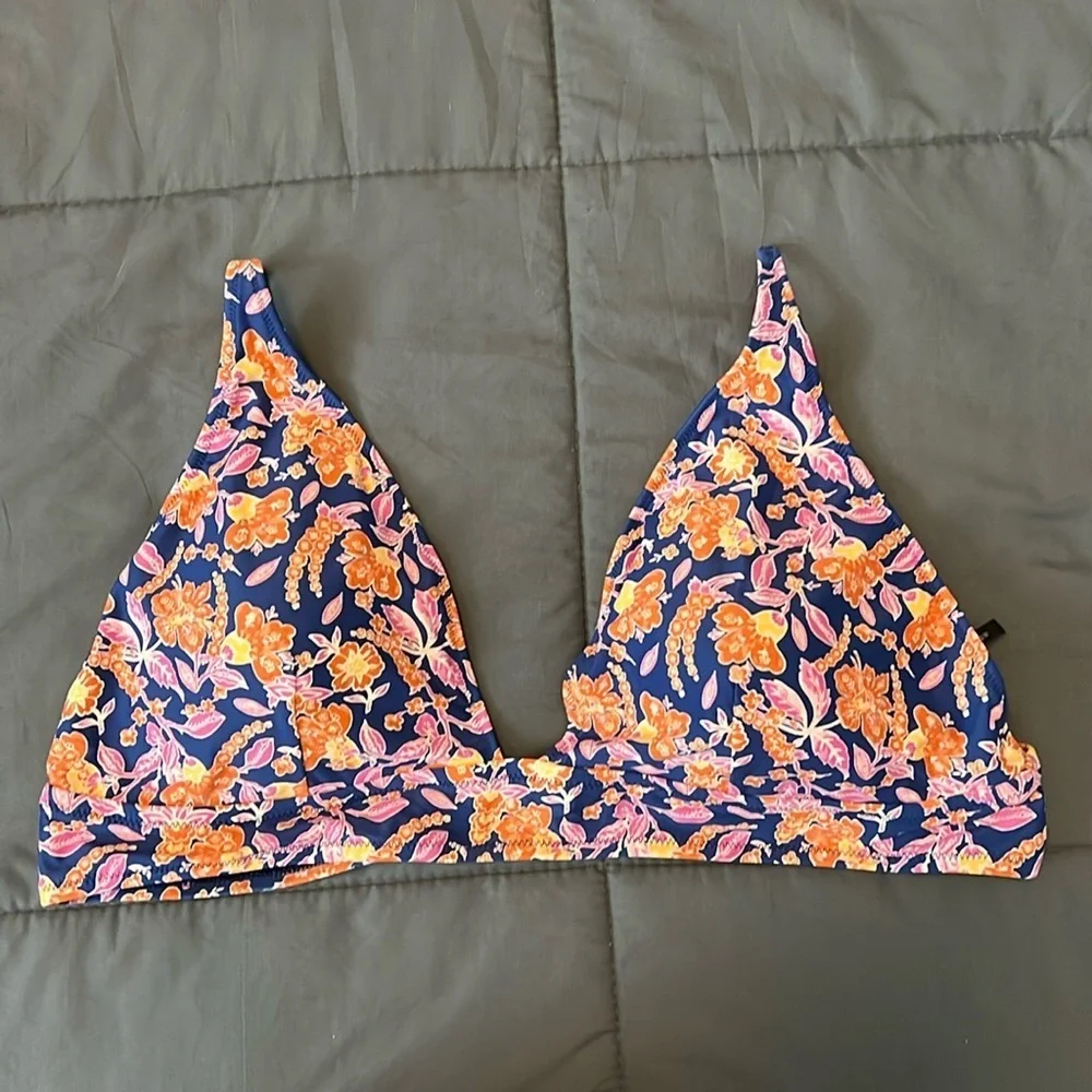 JCrew Plunge Bikini Top Painted Block Print Size 2X NWT